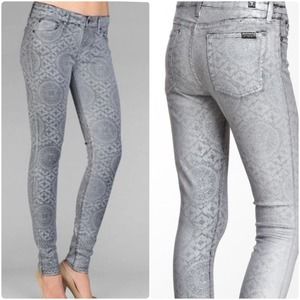 7 for all Mankind Metallic Twill Painted Skinny Jeans Womens 26 Silver Stretch